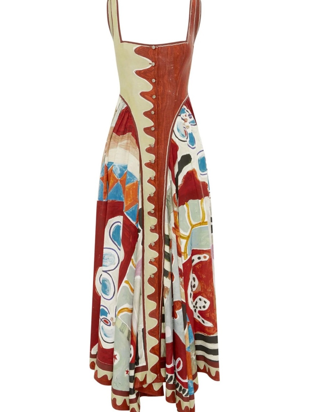 Alemais Red, Cream & Multi-Print Sculpted Maxi Dress